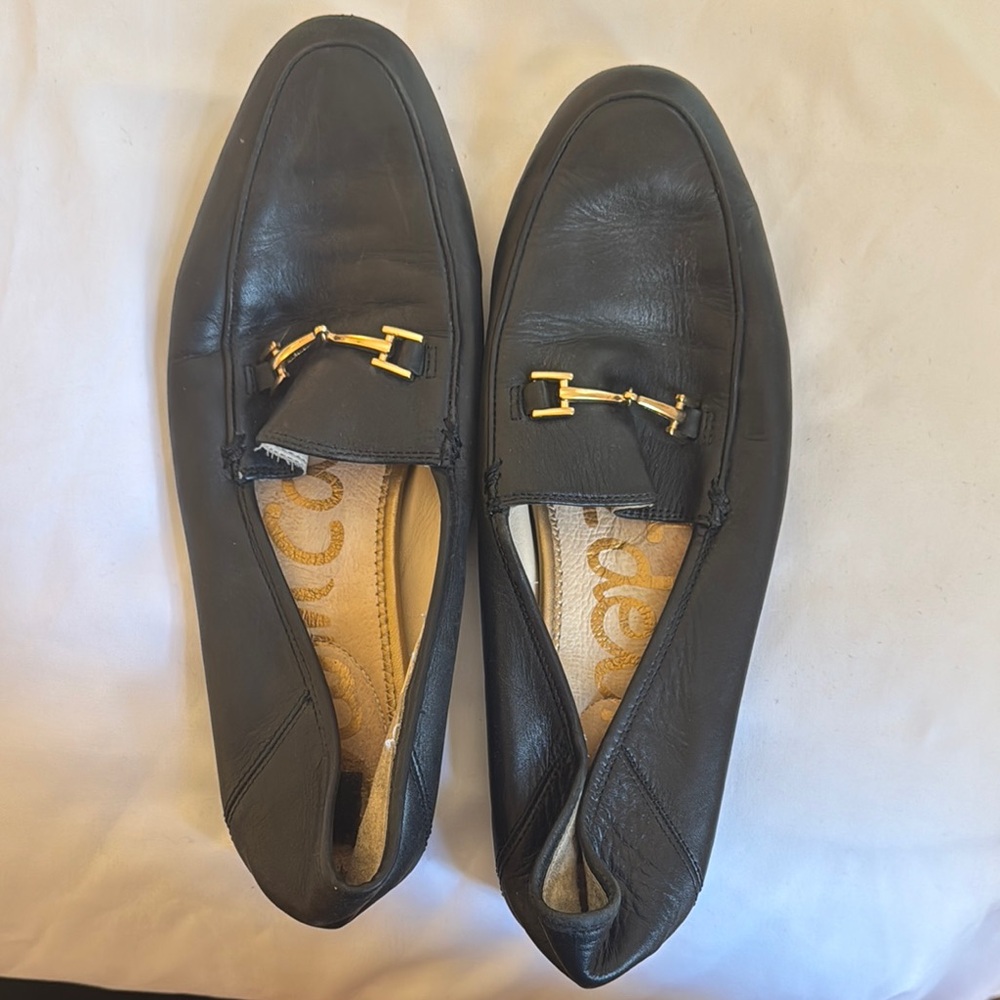 Sam Edelman Black Leather Loafers with Gold Detailing